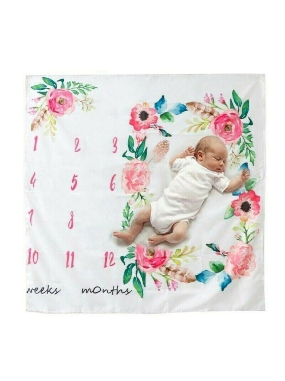 Milestone Blanket Sheet Floral Months Photoshoot Baby Shower Gift Watercolor